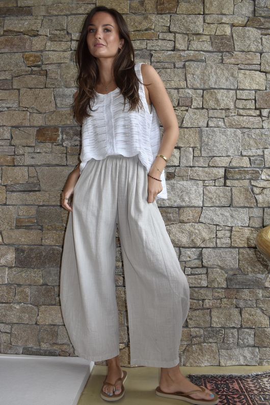 Frame Cotton Vintage Wash Barrel Pant Stone